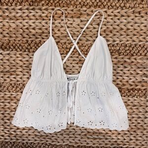 Zara White Sleeveless Smocked Camisole